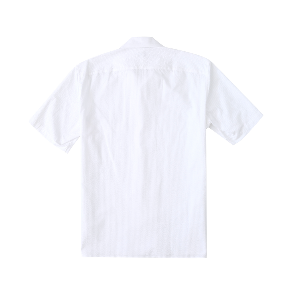White Seersucker Camp Collar Shirt