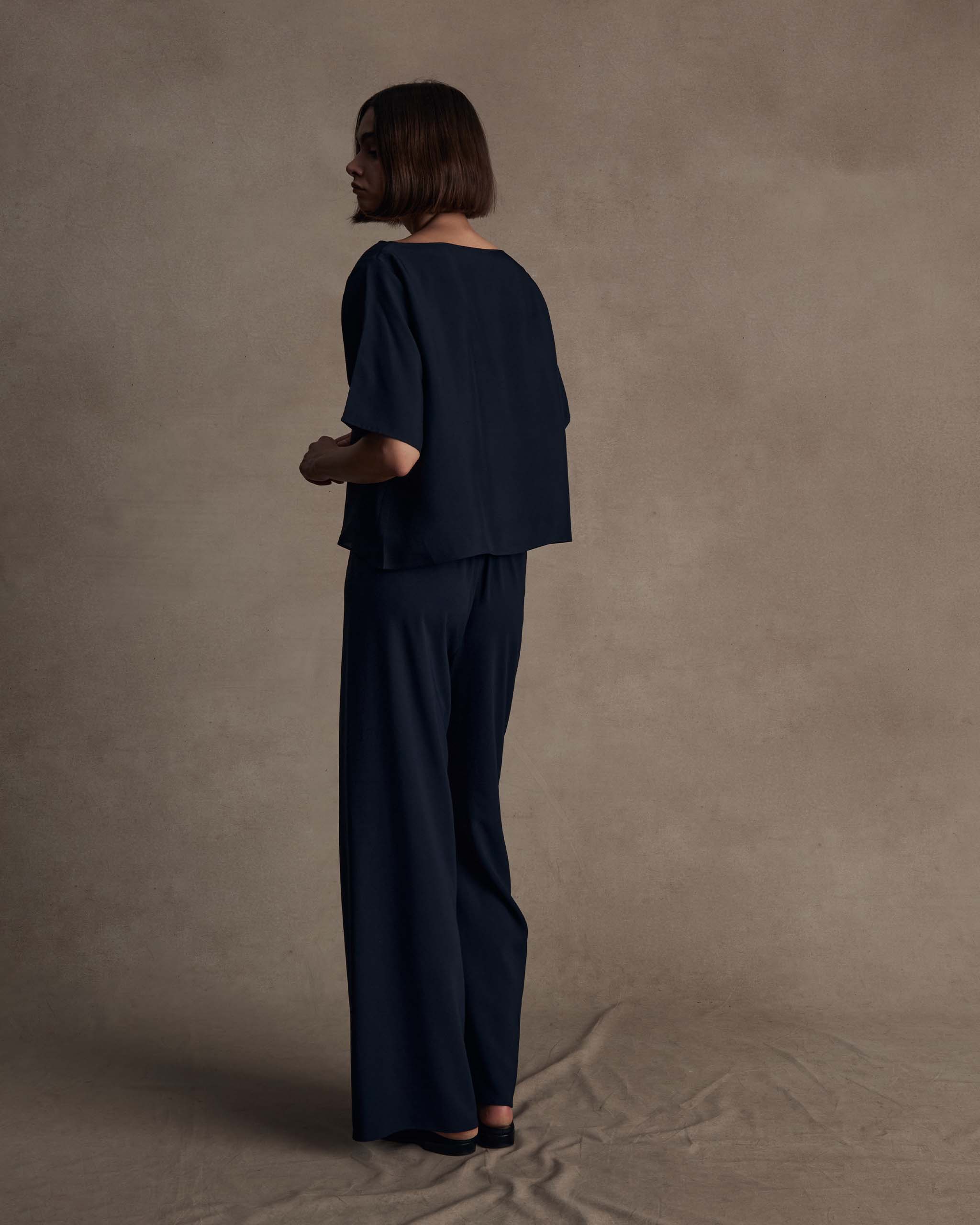 Navy Silk Sofia Trouser