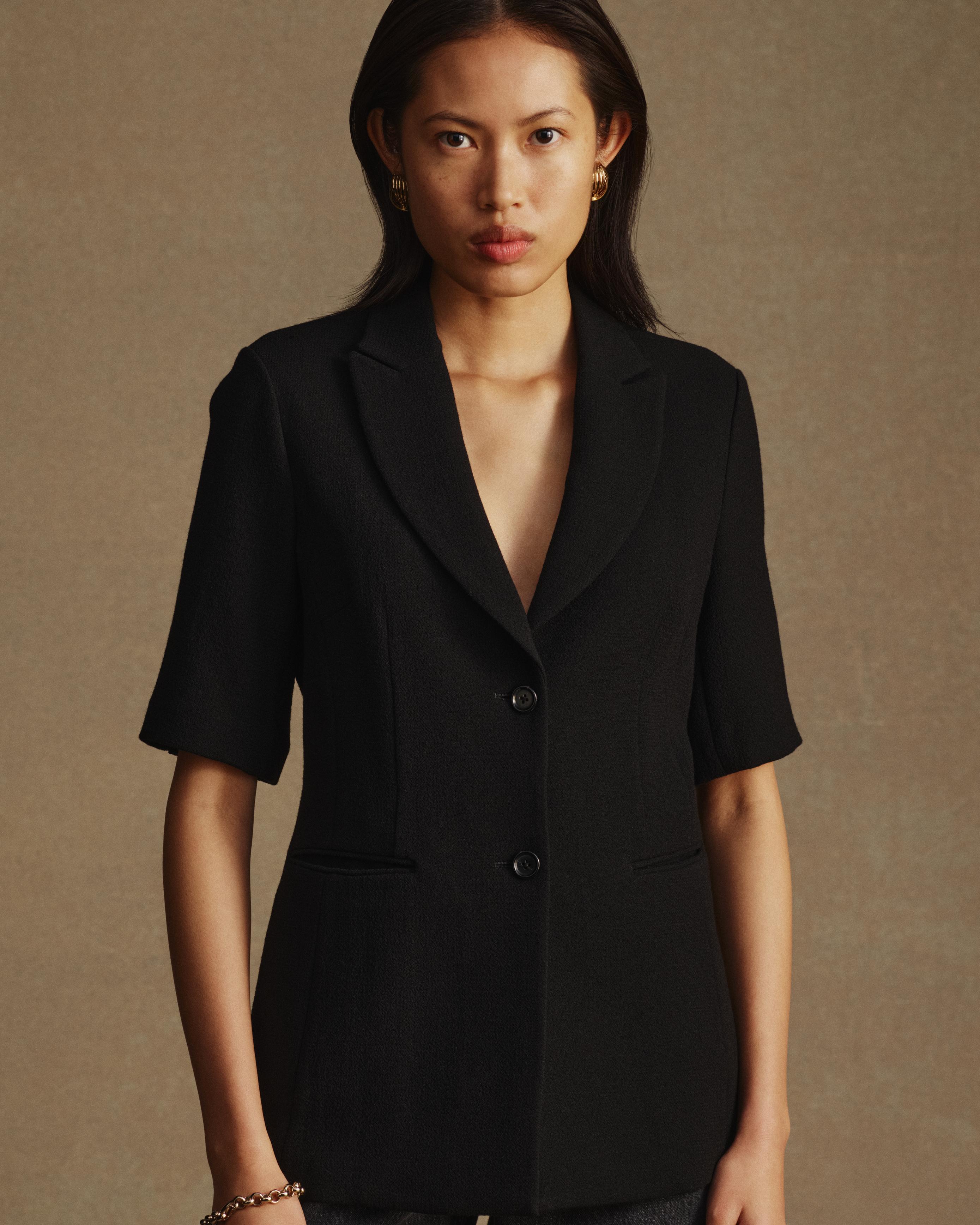 Black Crepe Short-Sleeve Blazer