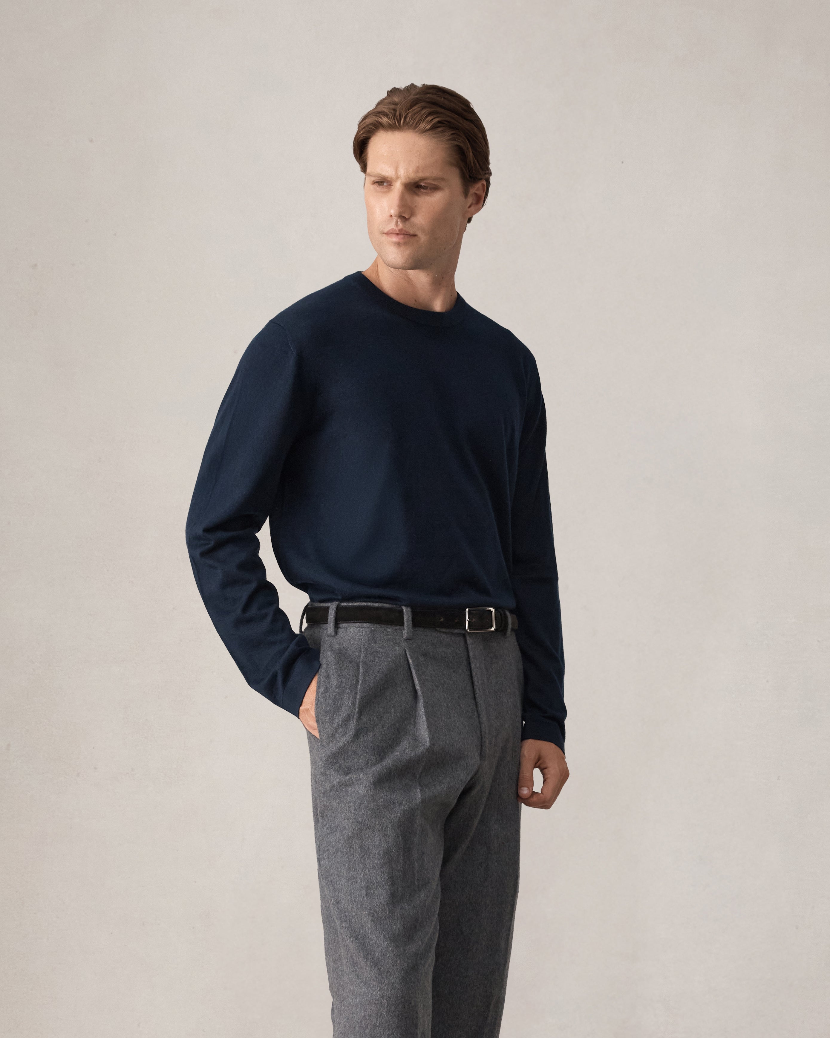 Cashmere Silk Superfine Crew Neck - Navy