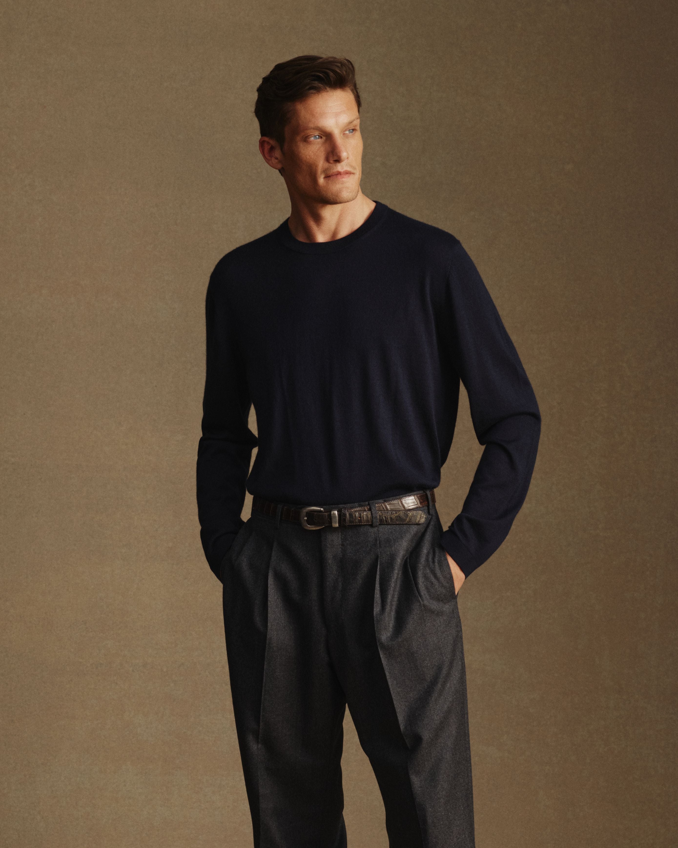 Cashmere Silk Superfine Crew Neck - Navy