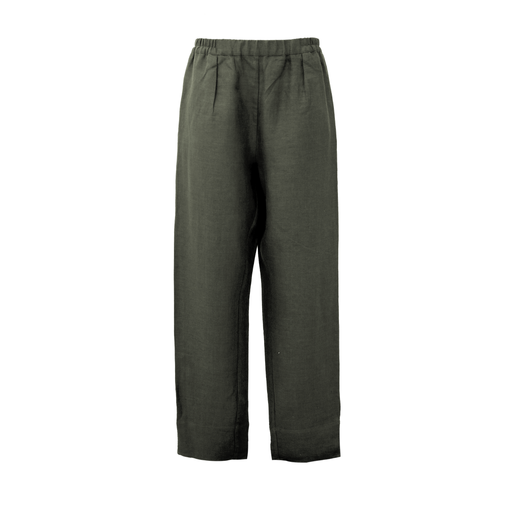 Dark Green Twill Linen Resort Pants