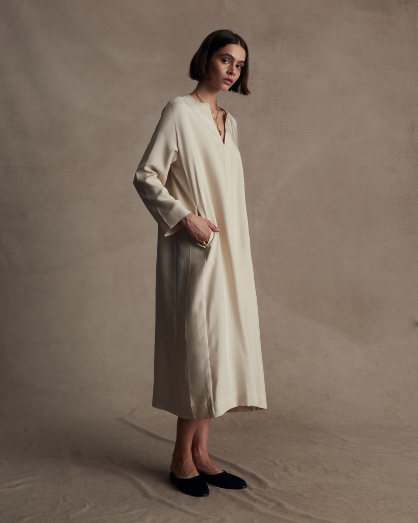 Beige Silk Kaftan Dress P Johnson