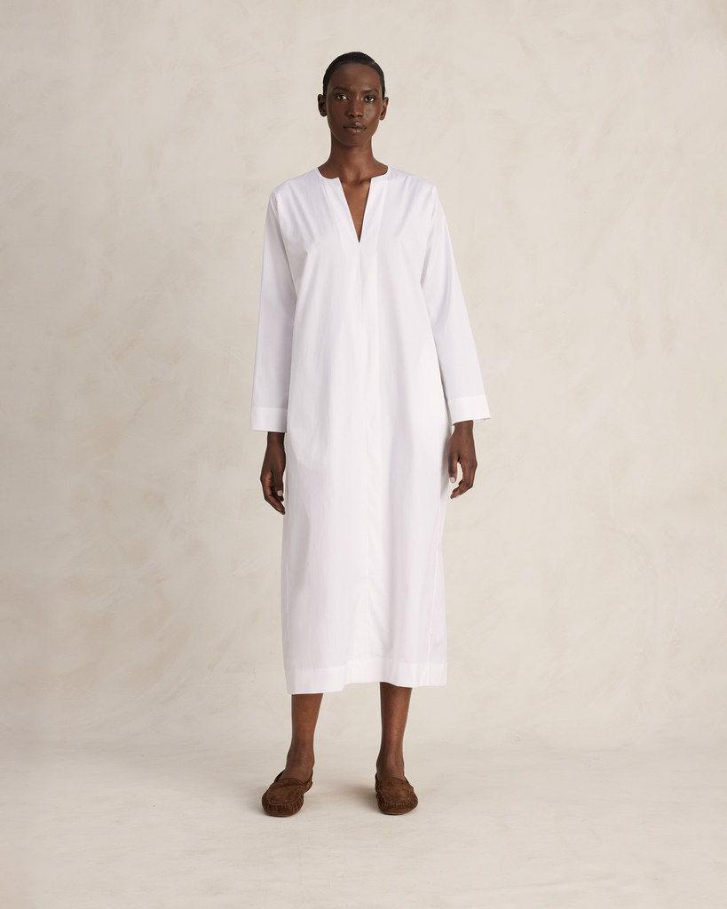 White Poplin Kaftan Dress P Johnson