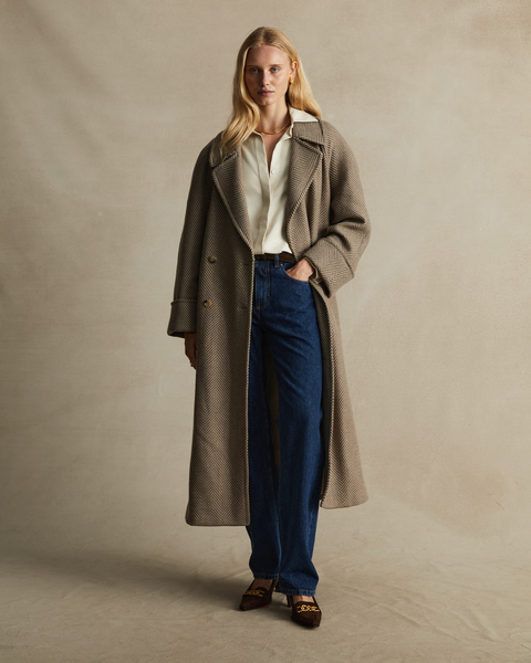 Grey Herringbone Wool Double-Breasted Raglan Coat – Drakes US
