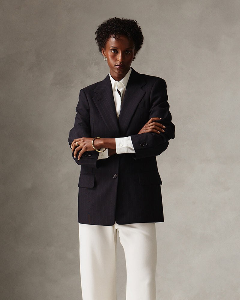 Ava Blazer - Navy Pinstripe