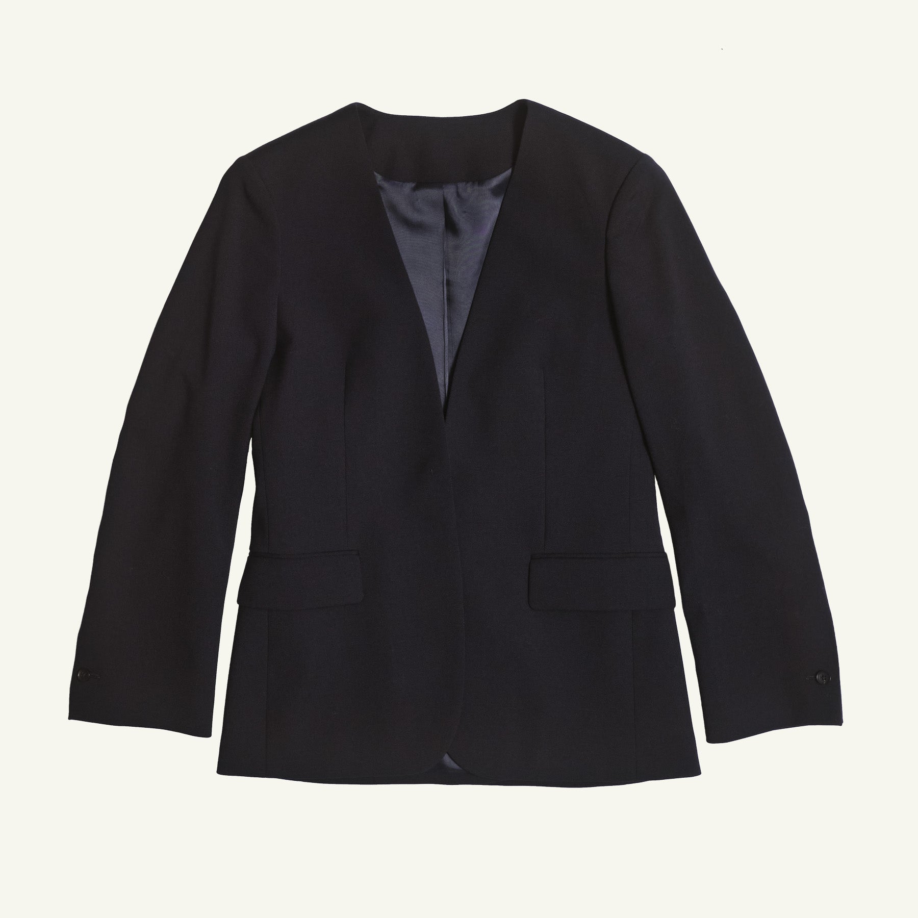 Annie Collarless Blazer - Navy Wool Twill