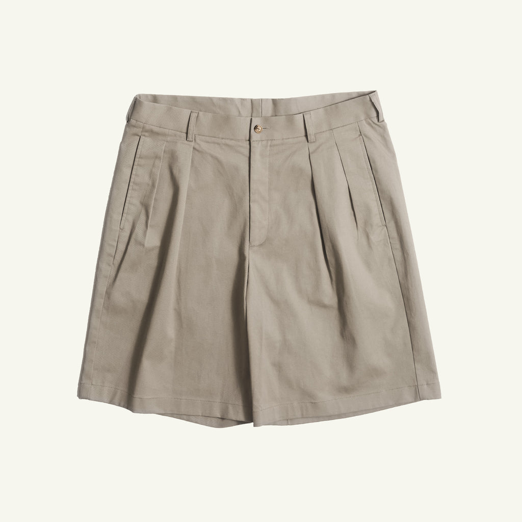 Double Pleated Chino Shorts - Oatmeal