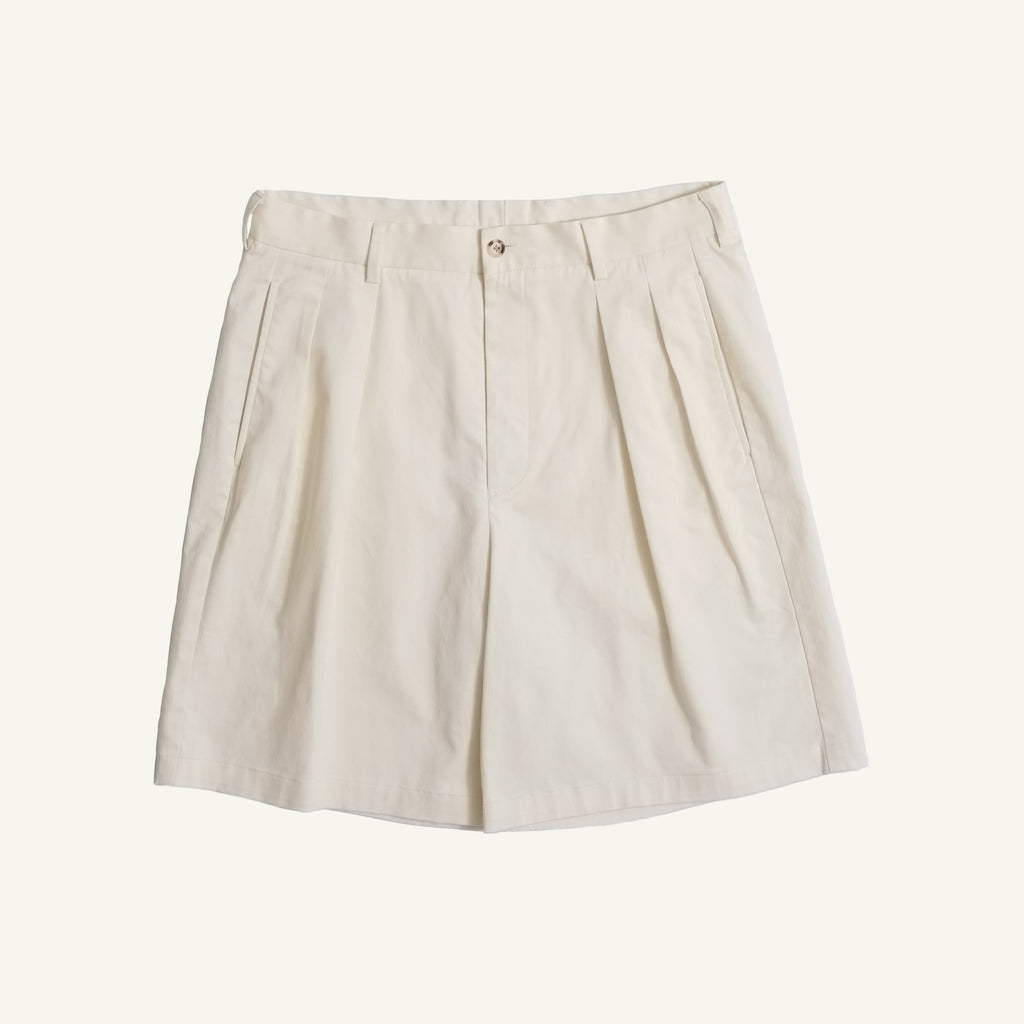 Double Pleated Chino Shorts - Off White