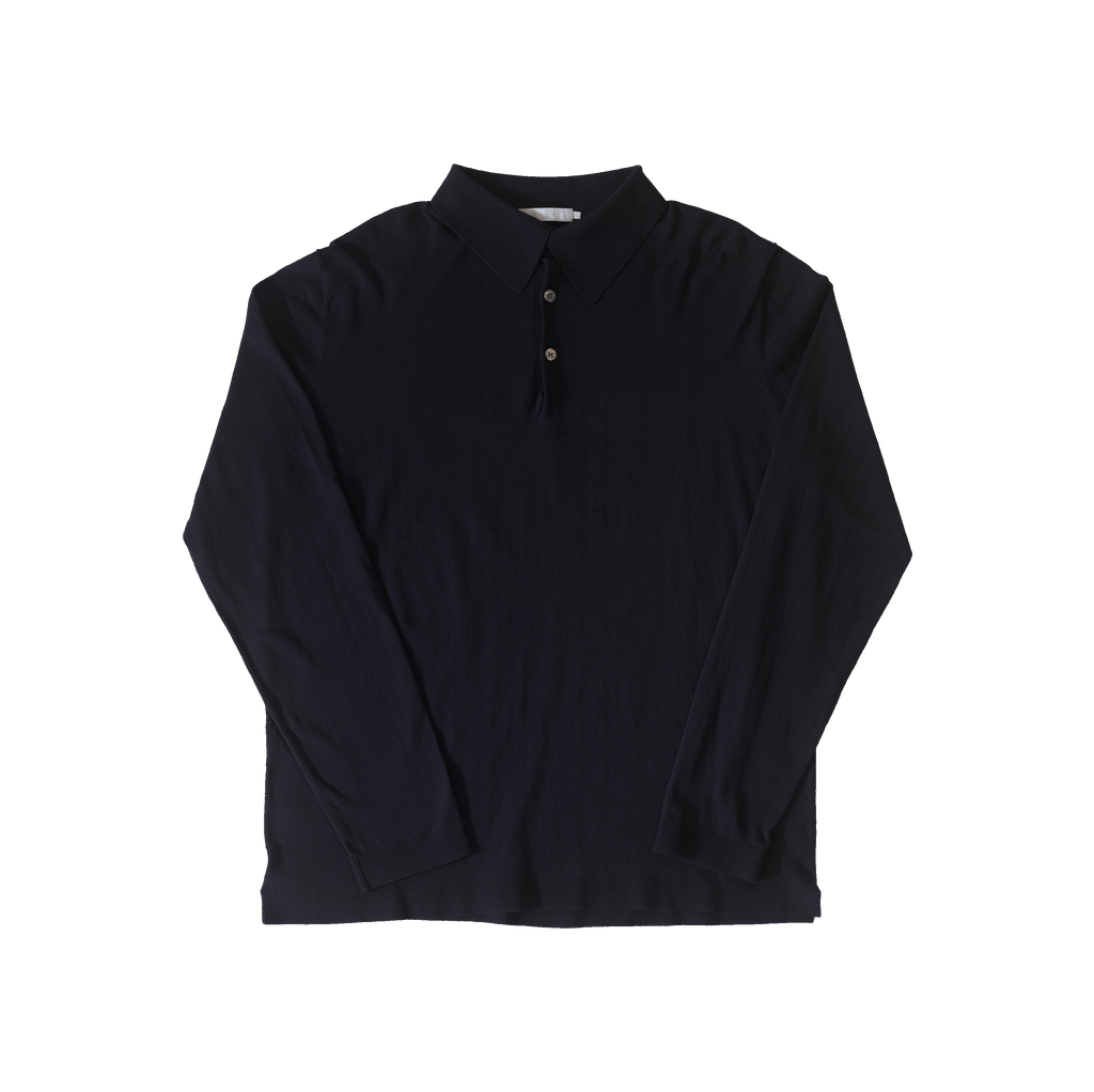 Navy Ice Cotton Long Sleeve Polo