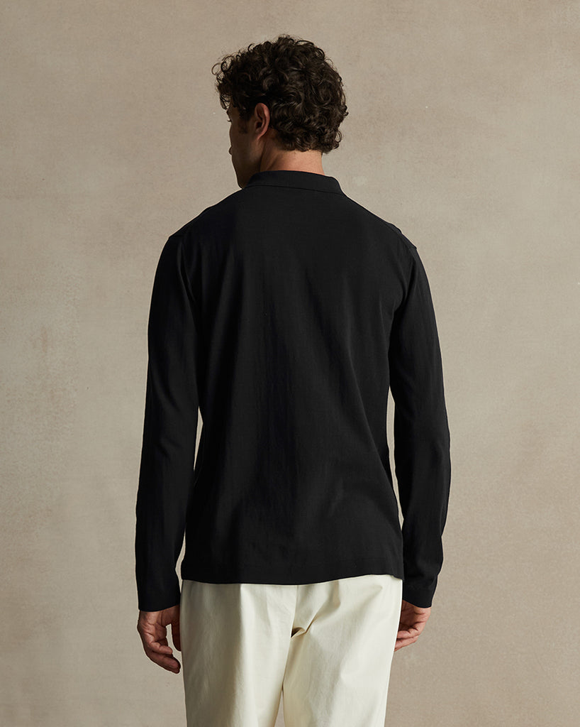 Ice Cotton Long Sleeve Polo - Black