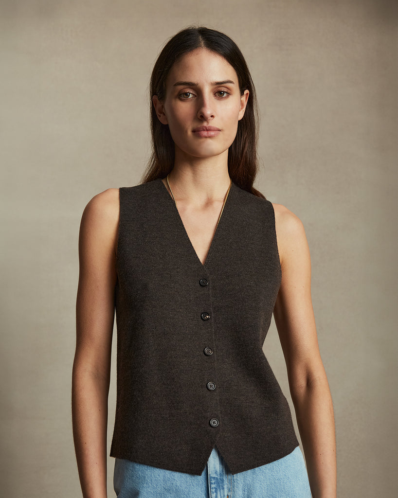 Merino Knit Waistcoat - Chocolate