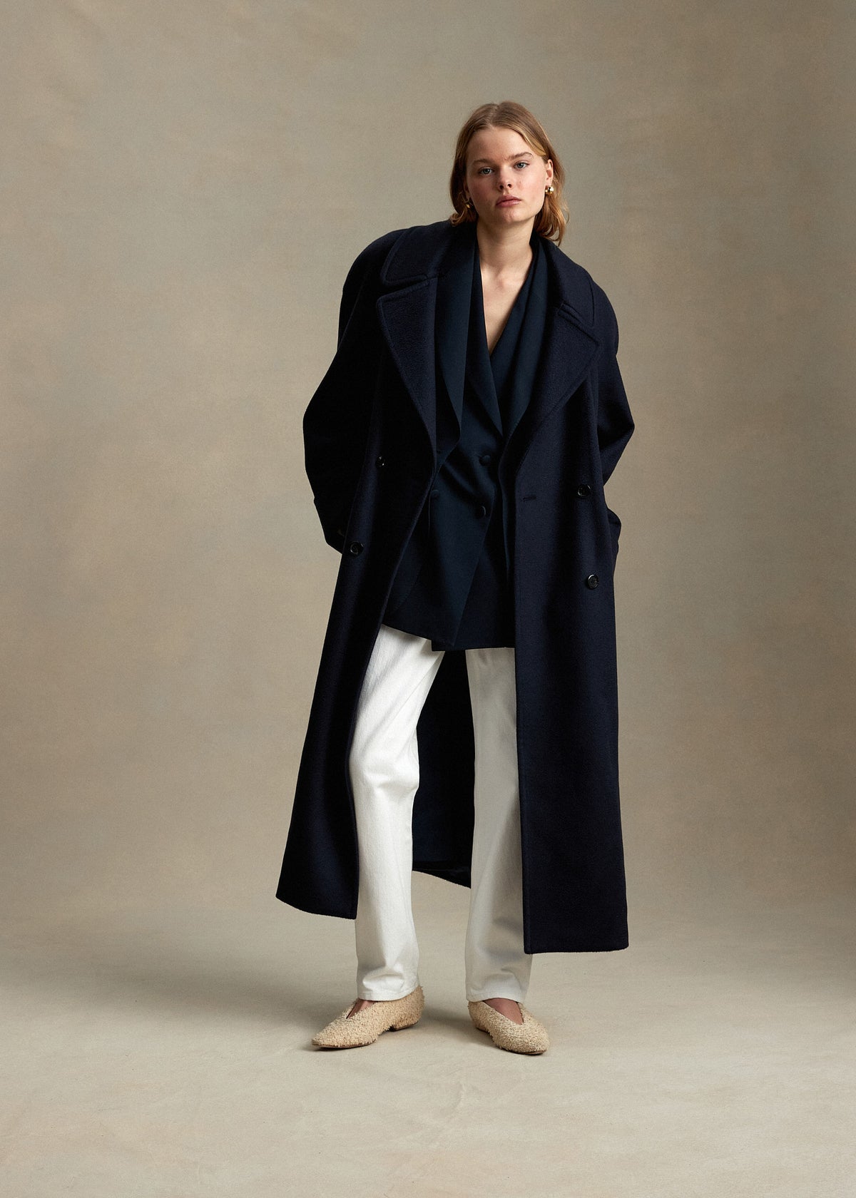 Navy Cashmere Double Breasted Raglan Overcoat | P Johnson