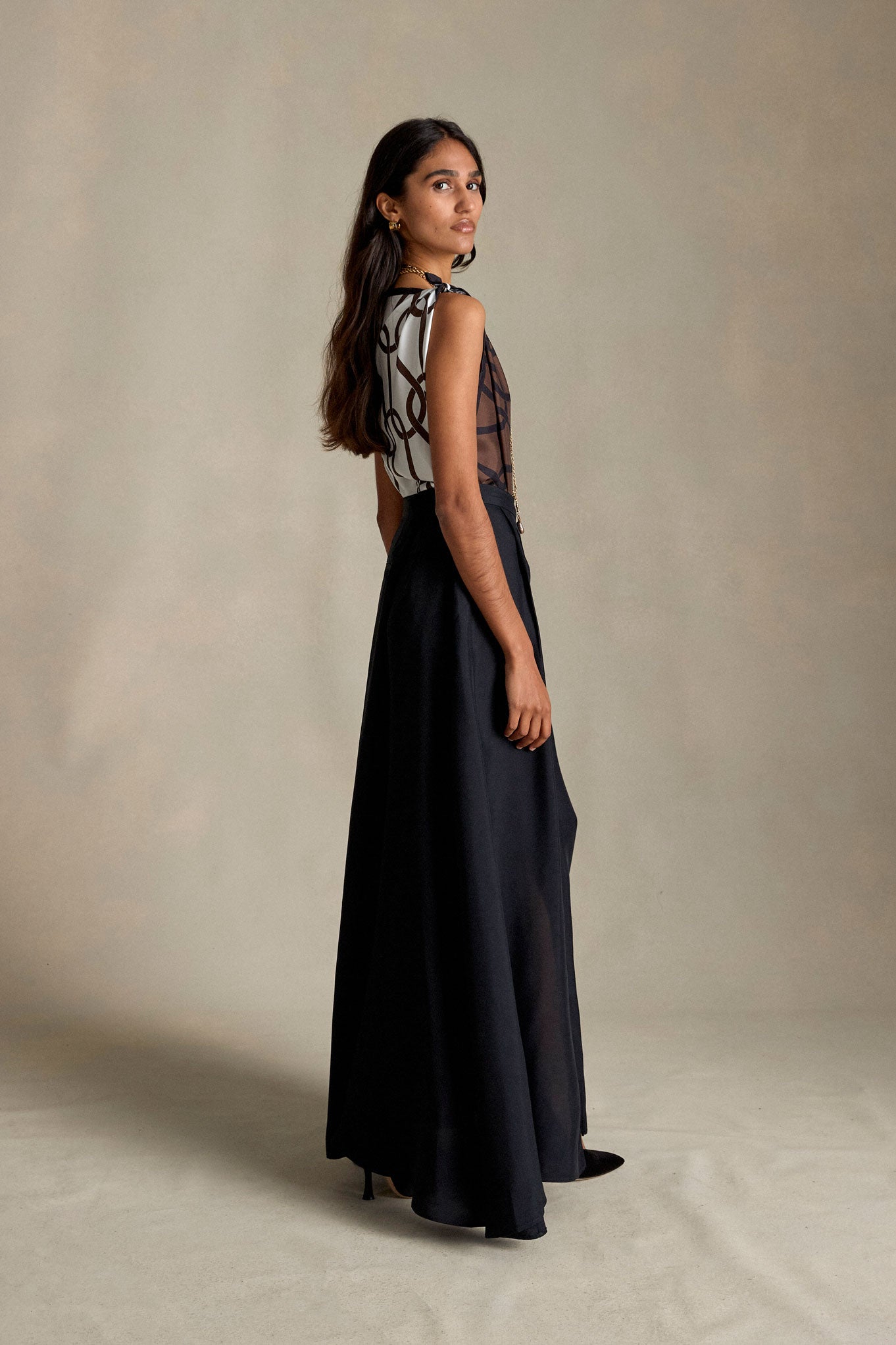 P Johnson Black on Chocolate Chain Silk Scarf