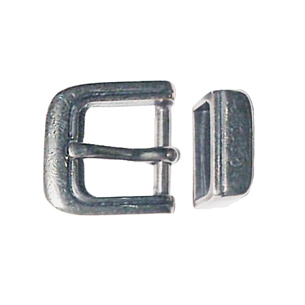 Pewter Squared Fleur 2pc Buckle Set - 25mm