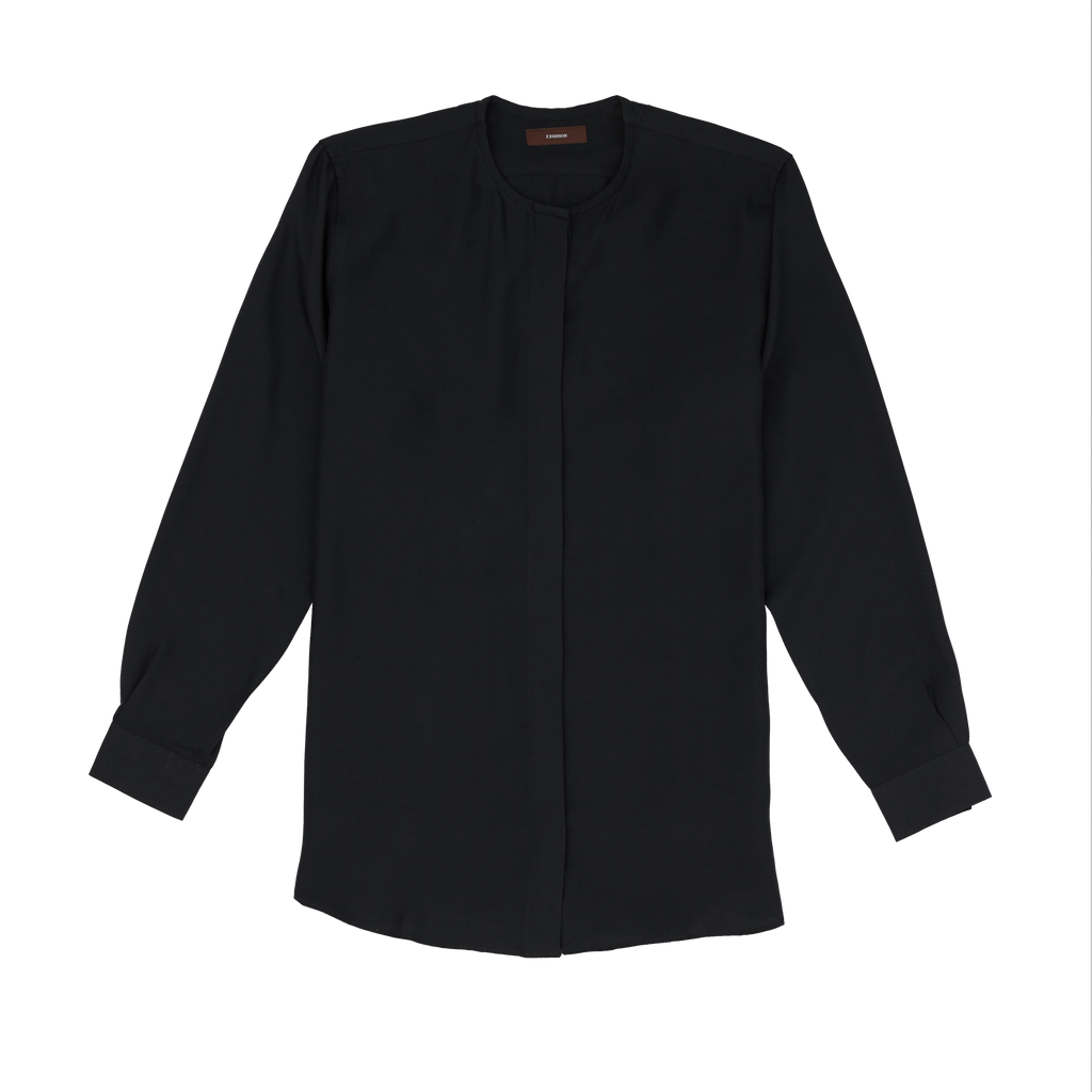 Black Silk Sans Collar Shirt