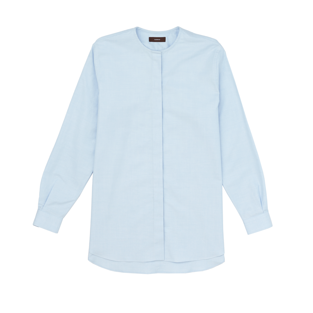 Blue Oxford Sans Collar Shirt