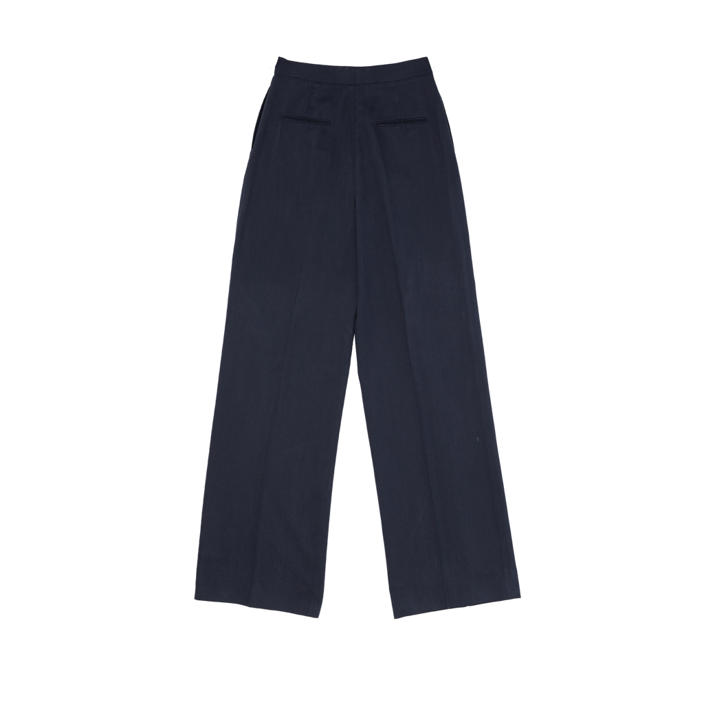 Navy Silk Twill Classic Trousers