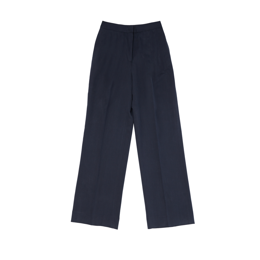 Navy Silk Twill Classic Trousers