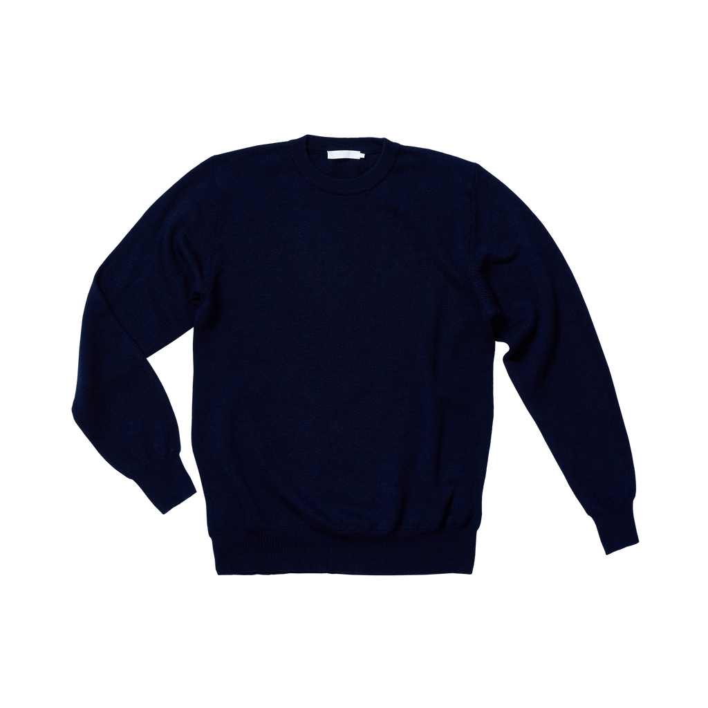 P Johnson Navy Wool Honeycomb Pullover Sweater
