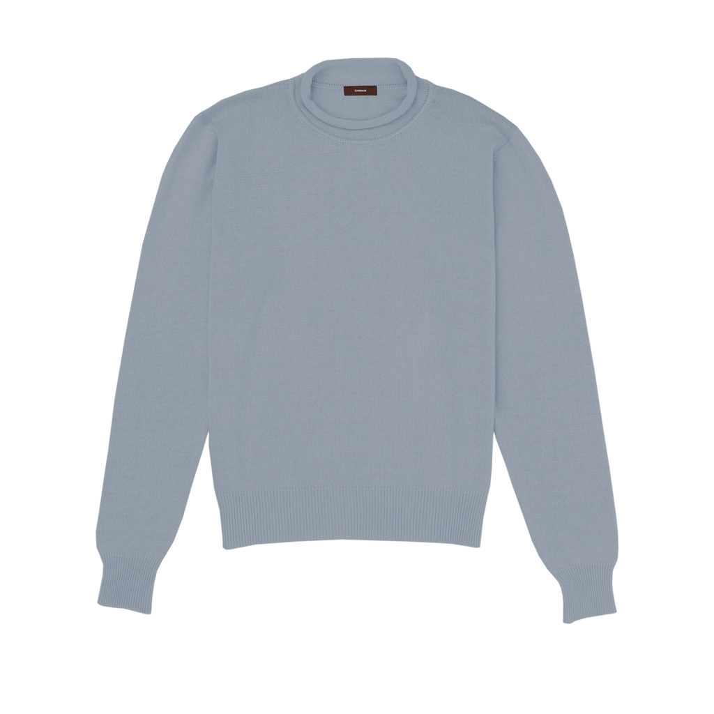 Mid Blue Cotton Cashmere Roll Edge Sweater