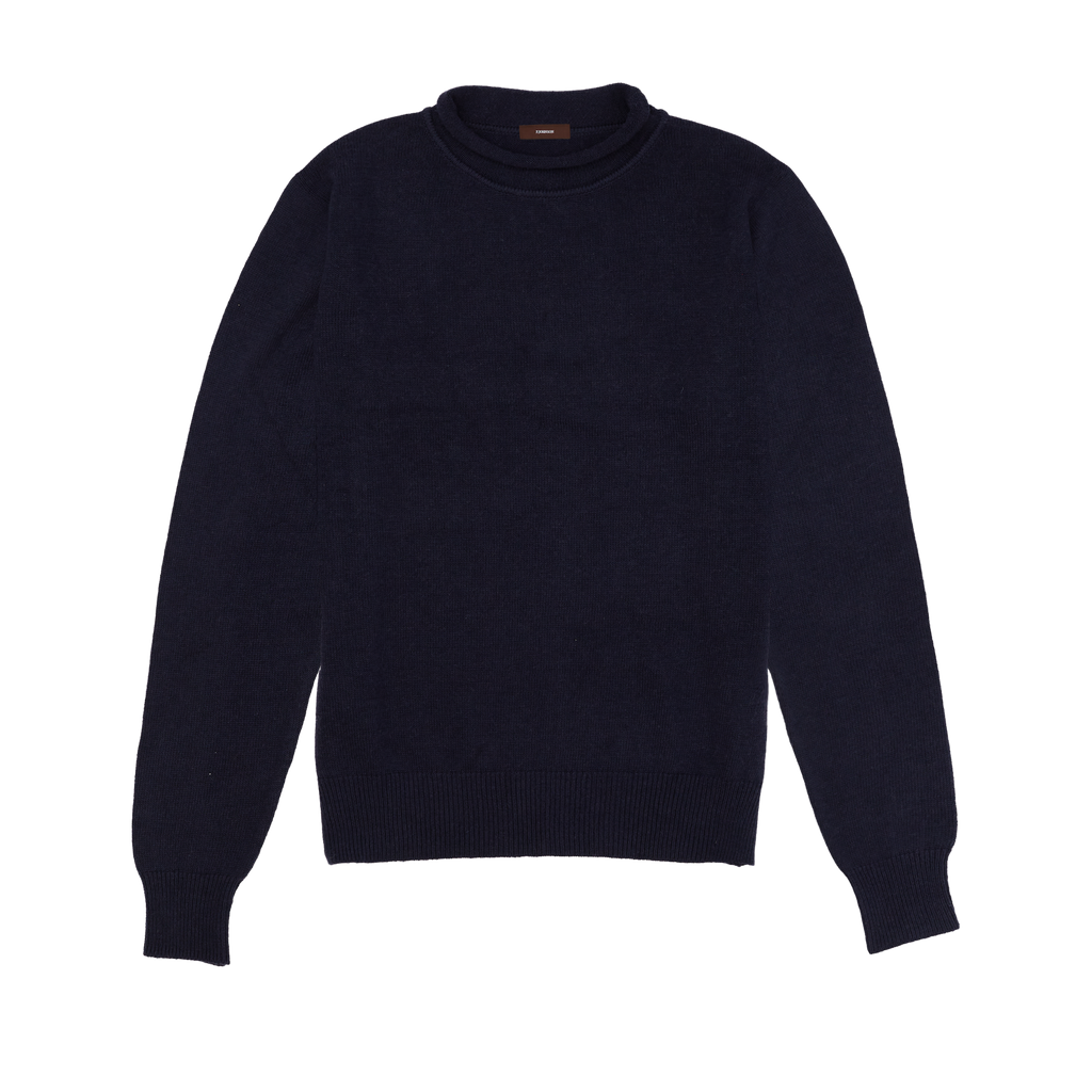 Navy Cotton Cashmere Roll Edge Sweater
