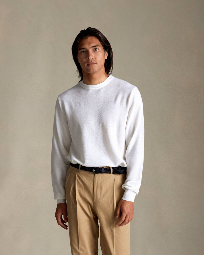 P Johnson Off White Wool Honeycomb Pullover Sweater
