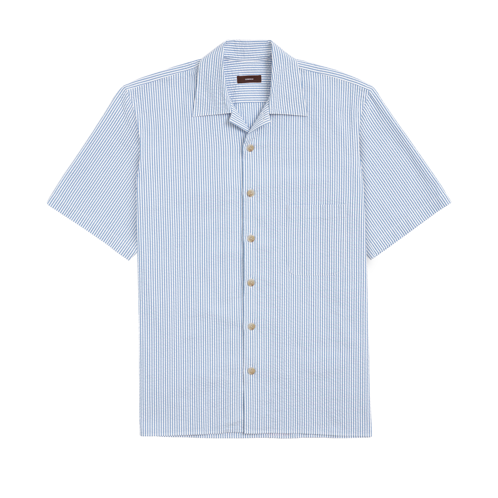 Blue Stripe Seersucker Camp Collar Shirt