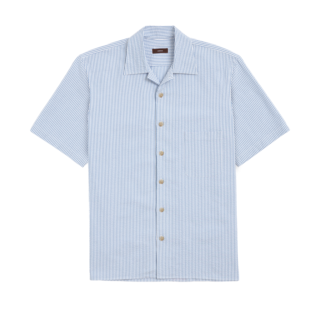 Blue Stripe Seersucker Camp Collar Shirt