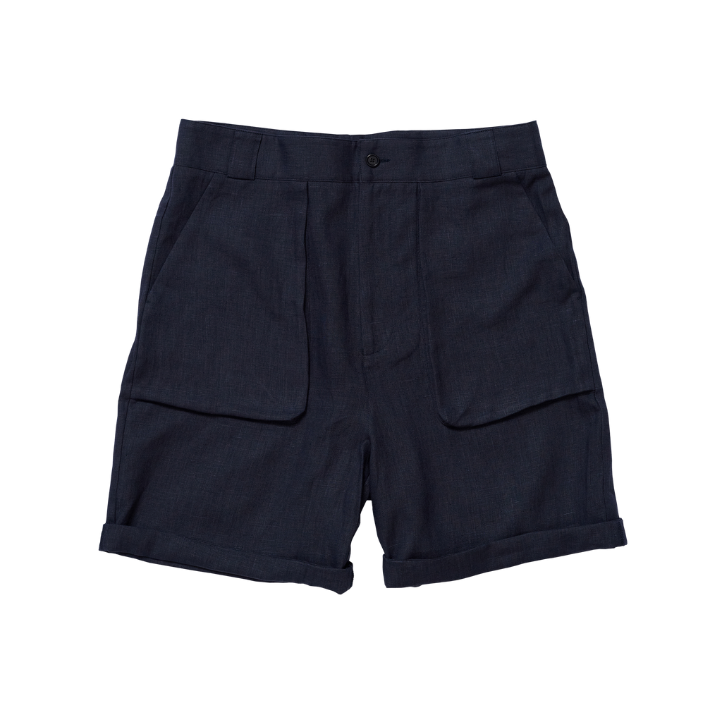 P Johnson Navy Linen Walking Shorts